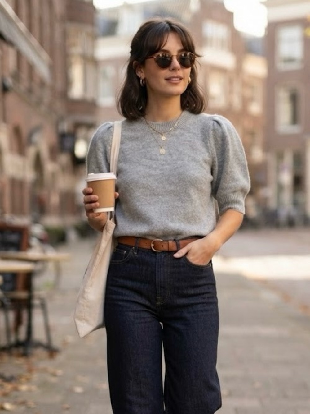 Vero Moda Grey Heather Short Puff Sleeve Crewneck Pullover Sweater Super Soft